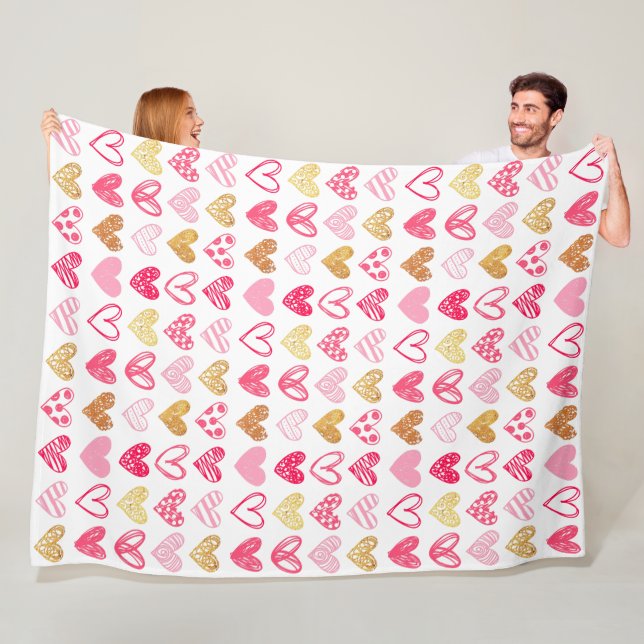 Fleece Blanket - Rosa och Guld Hearts (På plats)
