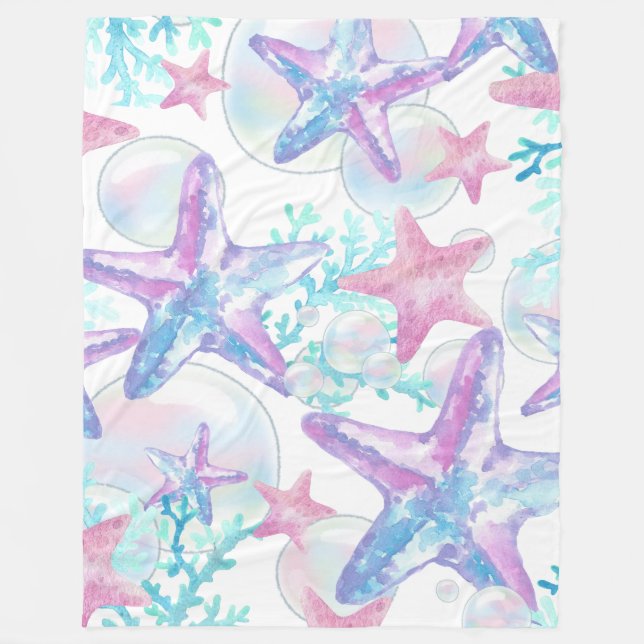 Fleece Blanket Söt Rosa Starfish Mönster (Framsidan)
