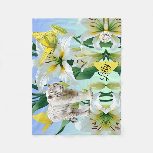 Fleece Blanket White Tiger Yellow Lilly (Framsidan)