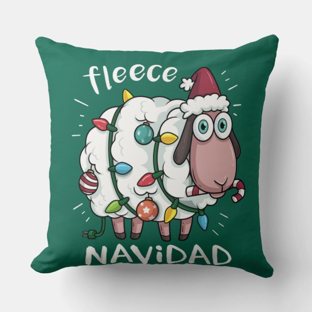 Fleece Feliz Navidad Funny Cute Sheep Christmas Kudde (Framsida)