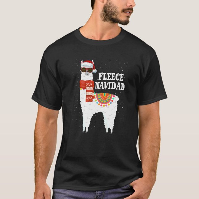Fleece Feliz Navidad Lama Julpyjamas Lama T Shirt (Framsida)