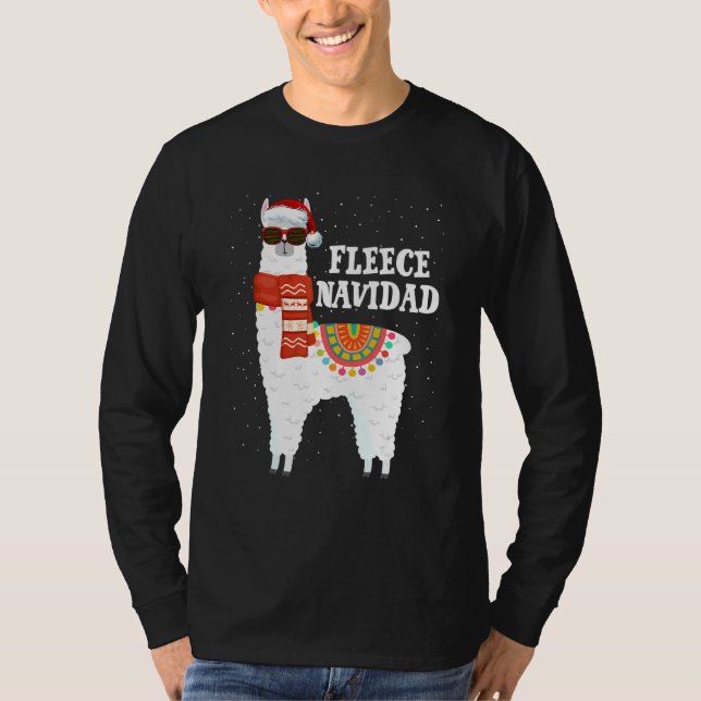 Fleece God Jul Lama Julpyjamas Llam T Shirt (Framsida)