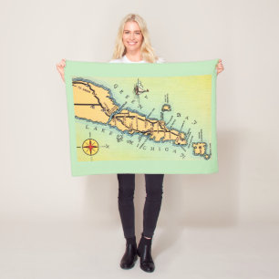 Fleece kast med gammaldags karta över Door County