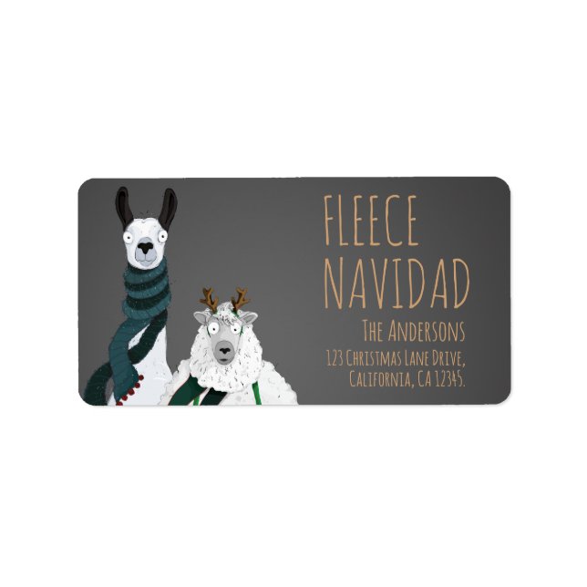 Fleece Navidad Chic Funny Quirky Llama & Sheep Pun Adressetikett (Framsidan)