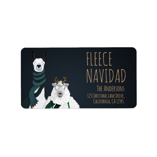 Fleece Navidad Chic Rolig Excentrisk Llama & Får P Adressetikett (Framsidan)