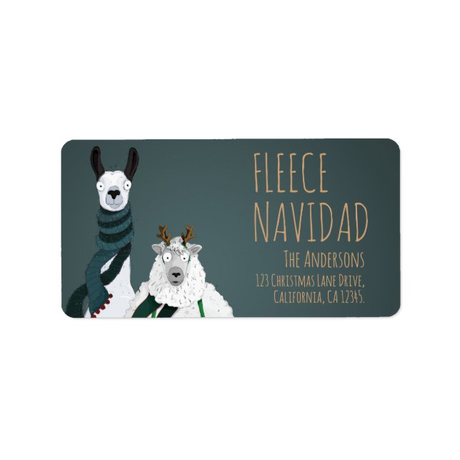 Fleece Navidad Chic Rolig Excentrisk Llama & Får P Adressetikett (Framsidan)