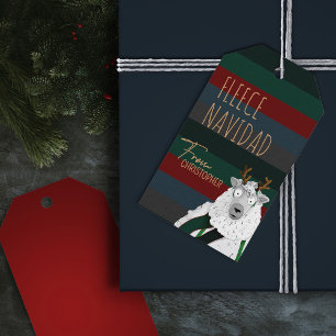 Fleece Navidad Chic Rolig Festiv Randig Får Presentetikett