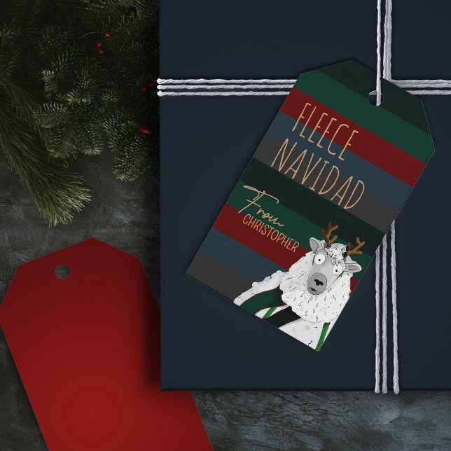 Fleece Navidad Chic Rolig Festiv Randig Får Presentetikett (Skapare uppladdad)