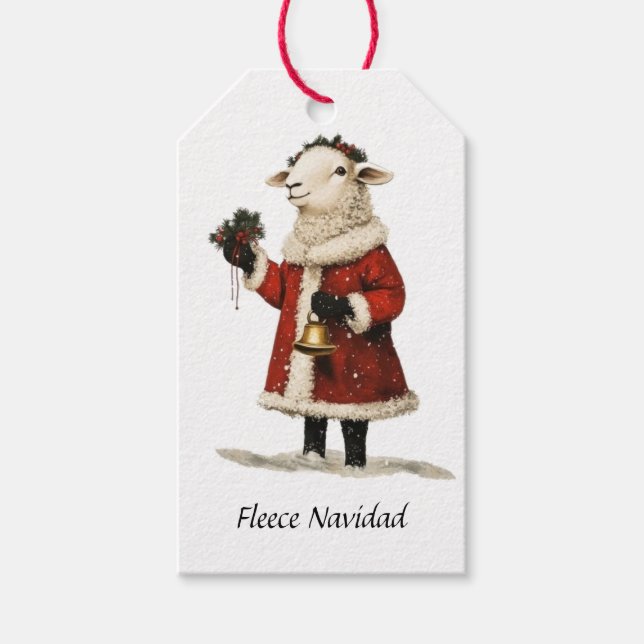 Fleece Navidad Får Lamm Jul Tomte Presentetikett (Framsidan)