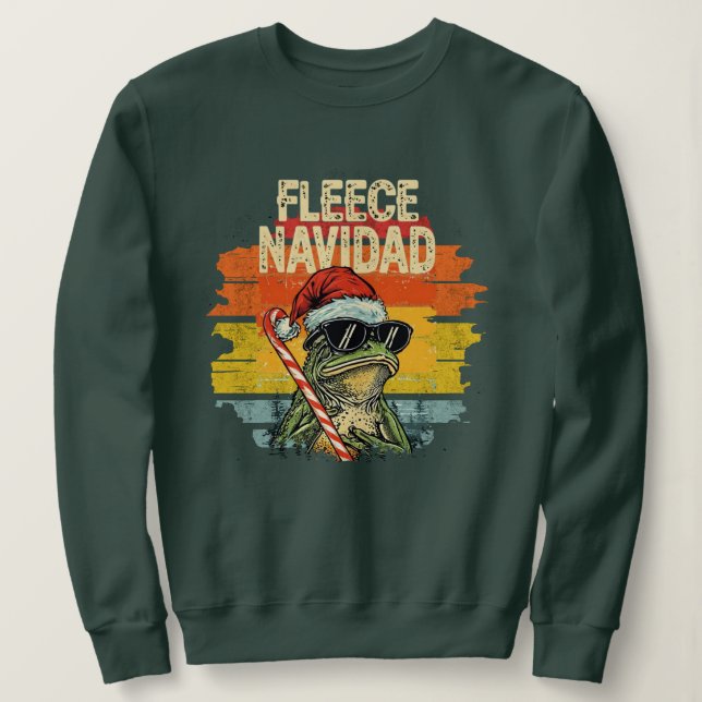 Fleece Navidad Funny Santa Frog Retro Sweatshirt T Shirt (Design framsida)