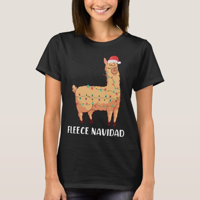 Fleece Navidad Holiday Christmas Llama Alpaca T Shirt (Framsida)