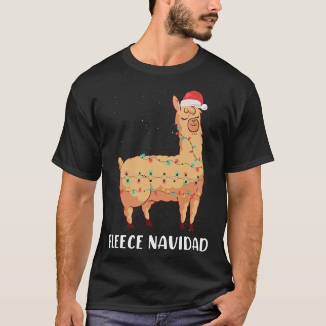 Fleece Navidad Holiday Christmas Llama Alpaca T Shirt (Framsida)