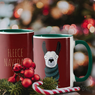 'Fleece Navidad' Lama Tecknad Rolig Jul Röda  Mugg