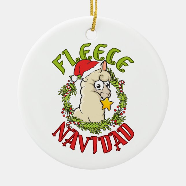 Fleece Navidad Rolig Lama Jul Julgransprydnad Keramik (Framsidan)