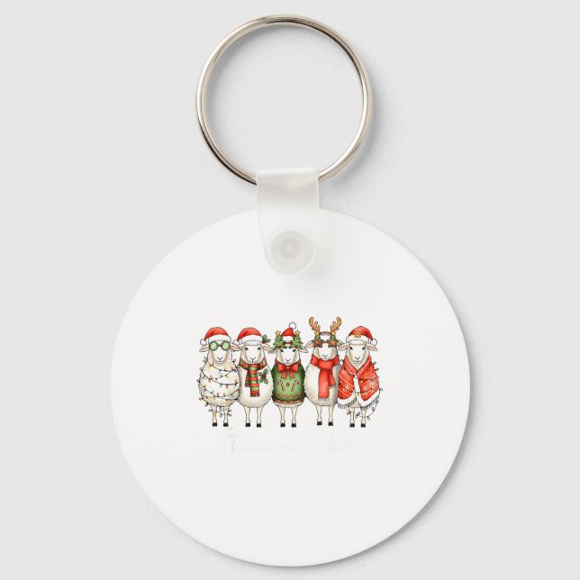 Fleece Navidad Sheep Christmas Lights Dinner Famil Nyckelring (Framsida)