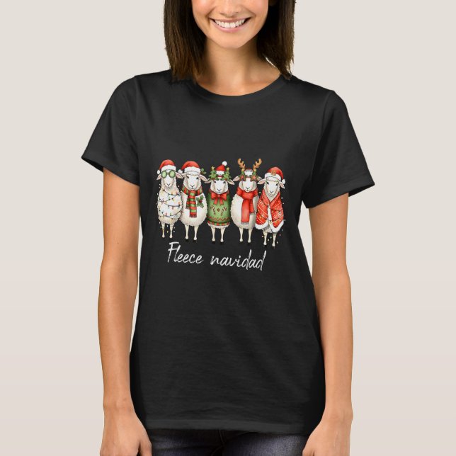 Fleece Navidad Sheep Christmas Lights Dinner Famil T Shirt (Framsida)