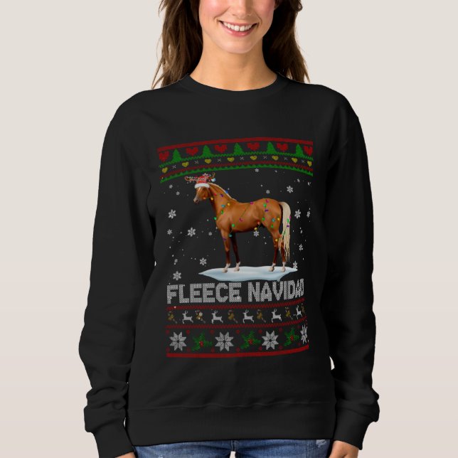 Fleece Navidad Xmas Lights Santa Reindeer Horse Sw T Shirt (Framsida)
