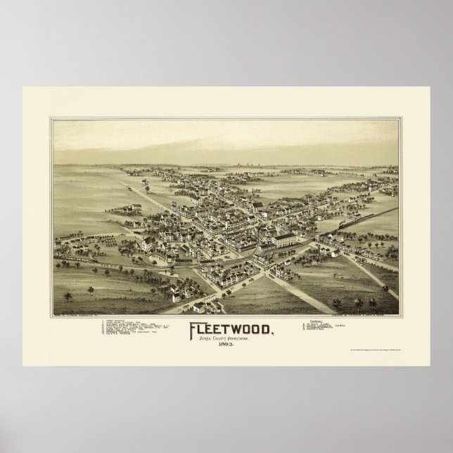 Fleetwood, PA Panoramic Karta - 1893 Poster (Framsidan)