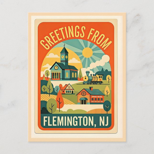 Flemington NJ Hunterdon County Retrograd Vykort (Framsida)