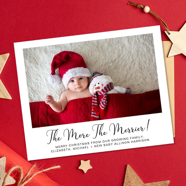 Fler Merrier Photo Nyfödd bebis Helgdag Card (A fun & unique way to introduce family and friends to your growing family this holiday season)