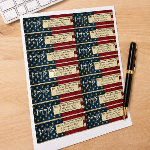 Flera amerikanska flaggor 1776 returadress klistermärke