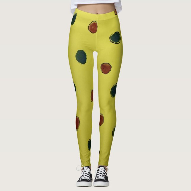 Flera färg-punkter på gultens designade förband. leggings (Framsida)