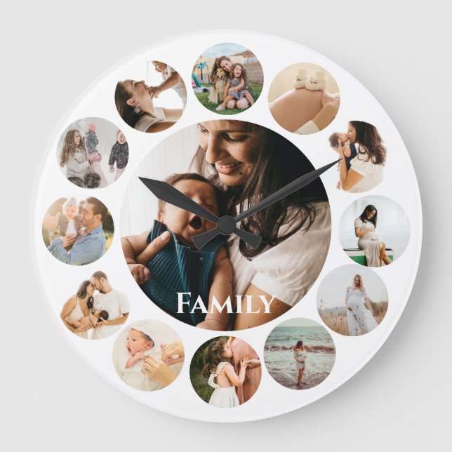 Flera foton Samla ihop enkel familjerunda Ram Stor Klocka (Framsida)