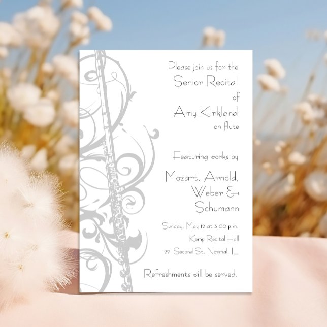 Flerårigt skäl inbjudningar (Customizable flute themed recital invitation available for digital download.)