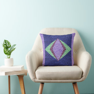 Flerblå Färg Struktur Crochet Kudde