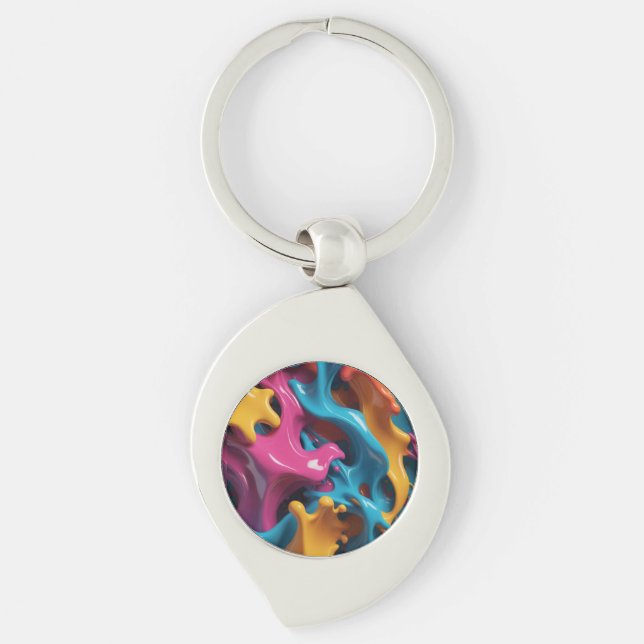 Flerfärgad Abstrakt  Swirl Silverfärgad Nyckelring (Framsidan)