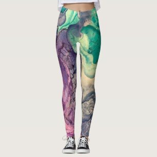 Flerfärgad alkoholbläck vätska Abstrakt konst Leggings