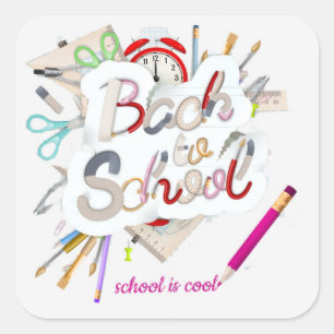 Flerfärgad Back to school & School är Coola Fyrkantigt Klistermärke