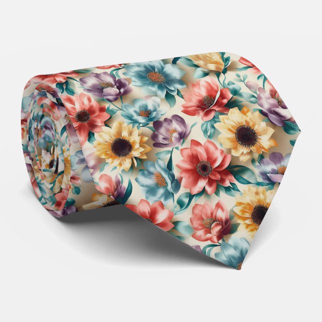 Flerfärgad blomblandningsmönster slips (Rullad)