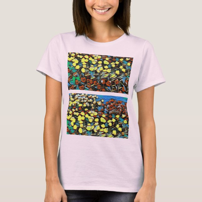 Flerfärgad Blommigt - skiva T Shirt (Framsida)