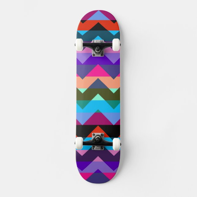 Flerfärgad Chevron Sicksack Randmönster Mini Skateboard Bräda 18,7 Cm (Framsida)