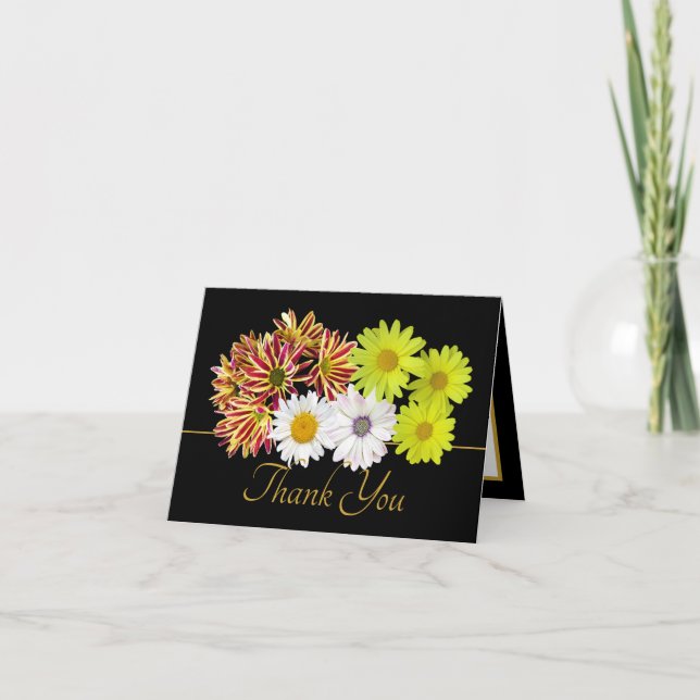 Flerfärgad Daisy Bouquet Botanisk Chic Tack Kort (Framsida)