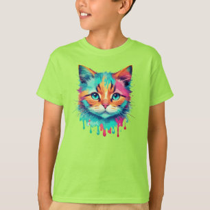 Flerfärgad design för Cute Cat Ansikte T Shirt