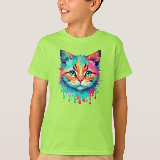 Flerfärgad design för Cute Cat Ansikte T Shirt (Framsida)