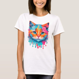 Flerfärgad design för Cute Cat Ansikte T Shirt