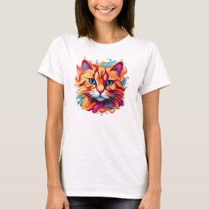 Flerfärgad design för Cute Cat Ansikte T Shirt
