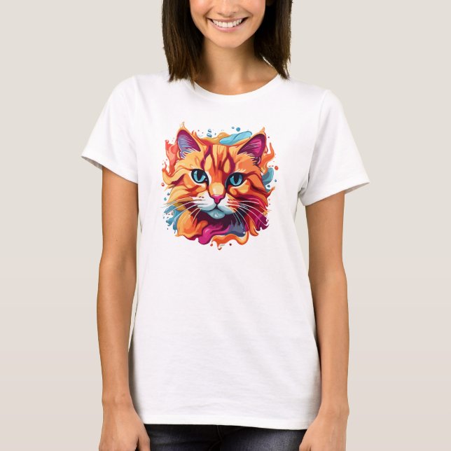 Flerfärgad design för Cute Cat Ansikte T Shirt (Framsida)