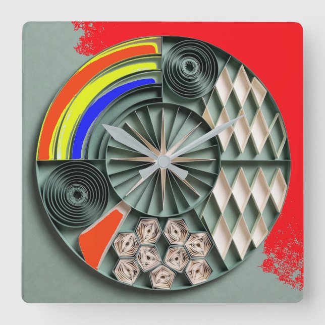 Flerfärgad geometrisk Quilling-stil Mandala Fyrkantig Klocka (Framsida)