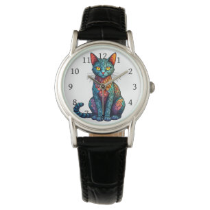 Flerfärgad glasmålning Katt 784 Armbandsur