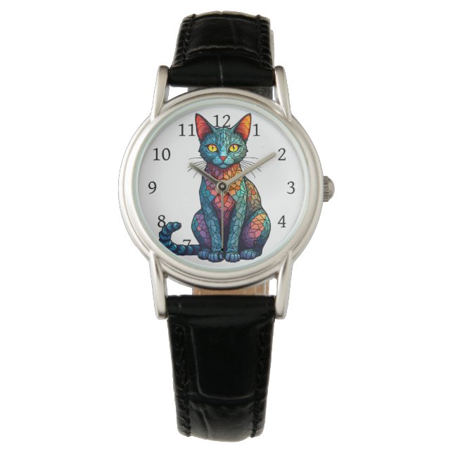 Flerfärgad glasmålning Katt 784 Armbandsur (Framsida)