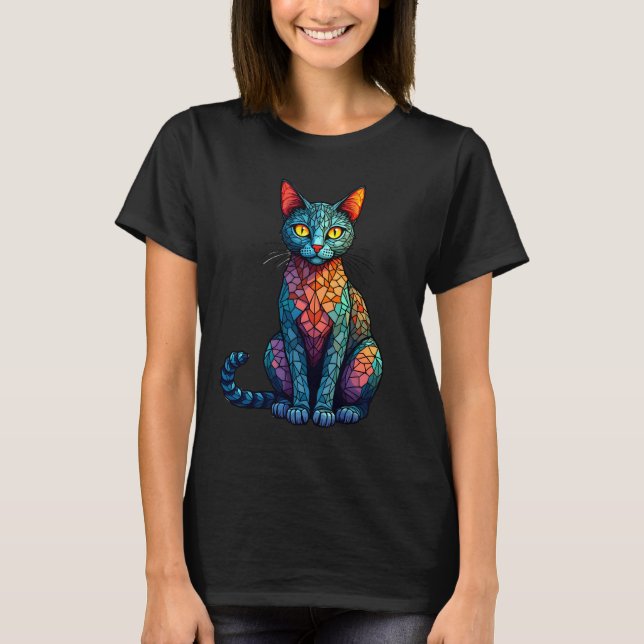 Flerfärgad glasmålning Katt 784 T Shirt (Framsida)
