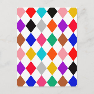 Flerfärgad Harlekin Diamantmönsterdesign  Vykort