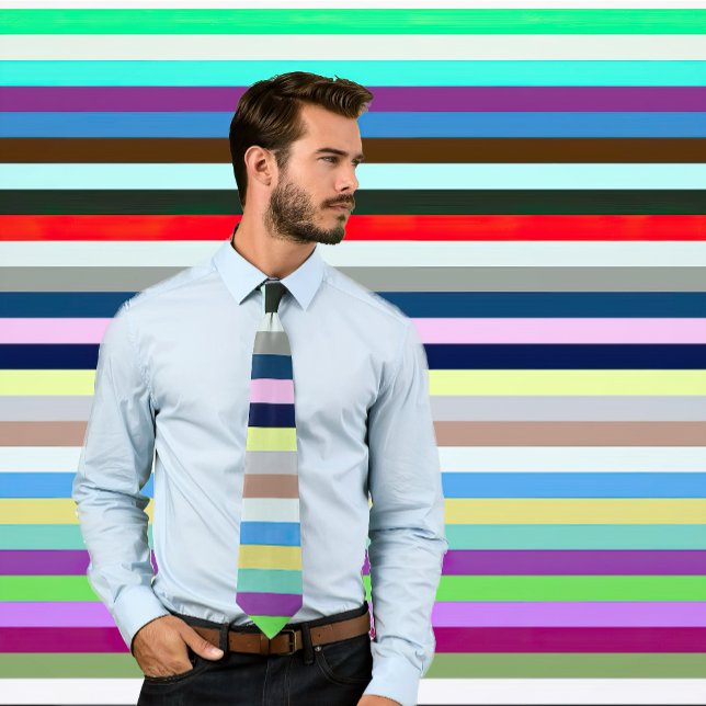 Flerfärgad, kantad nätkatalog, variant nr 21 slips (Man wearing a necktie with multicolored horizontal stripes. Background matches tie.)