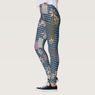 Flerfärgad lapptäcke rustik retro mönster leggings
