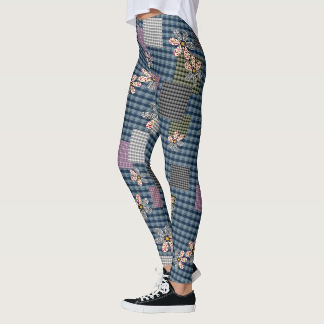 Flerfärgad lapptäcke rustik retro mönster leggings (Vänster)