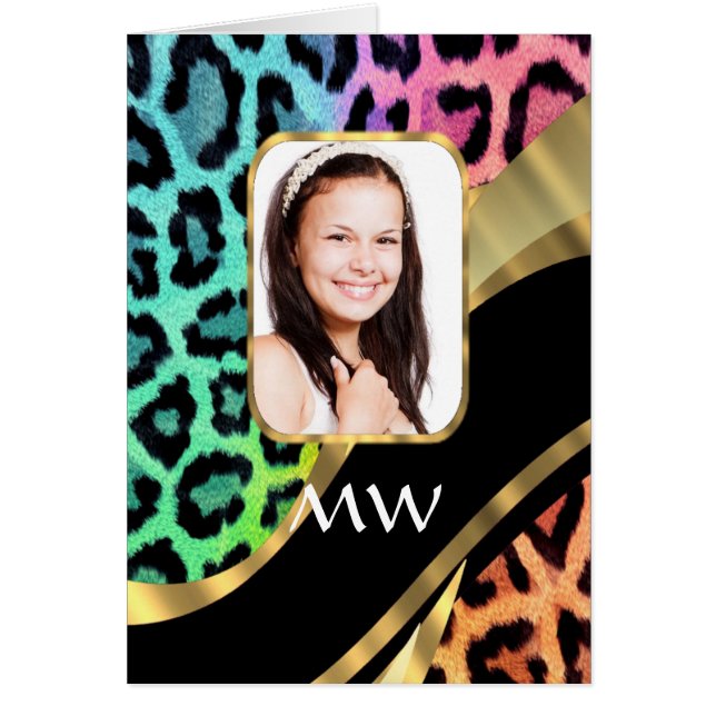 Flerfärgad leopard hälsningskort (Framsidan)